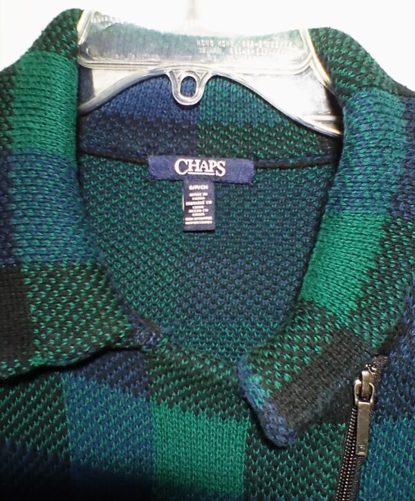 Chaps Womens Small Navy/Green Plaid Asymmetrical Zip Sweater - Image 2