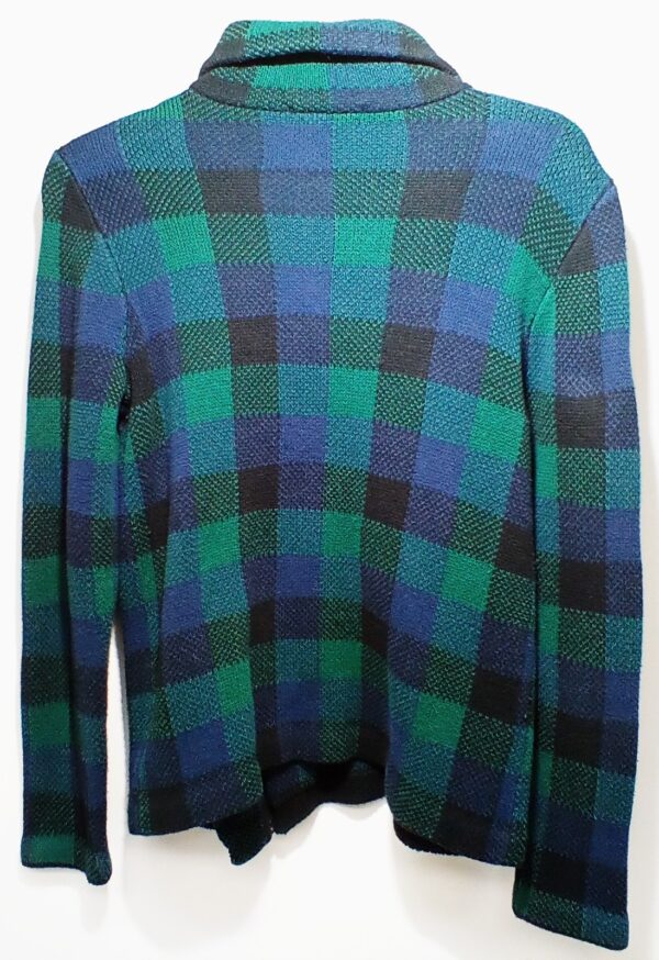 Chaps Womens Small Navy/Green Plaid Asymmetrical Zip Sweater - Image 3