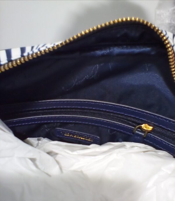 Vera Bradley Bowler Satchel Handbag Purse w/ White & Navy Wavy Stripes NWT - Image 2