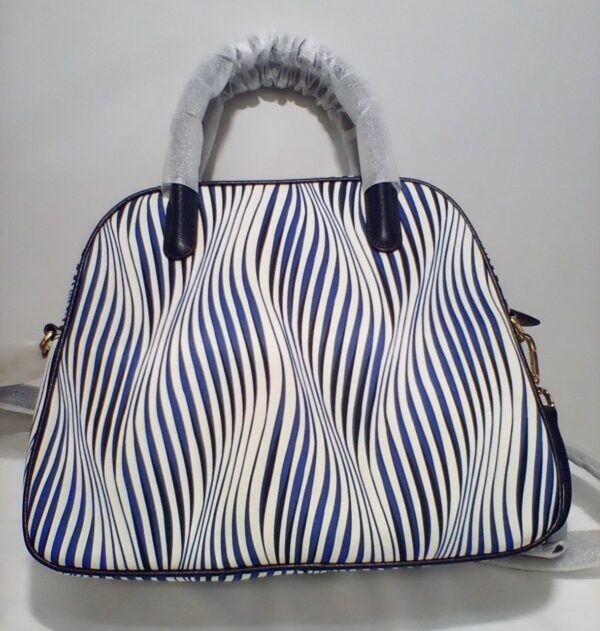 Vera Bradley Bowler Satchel Handbag Purse w/ White & Navy Wavy Stripes NWT - Image 4