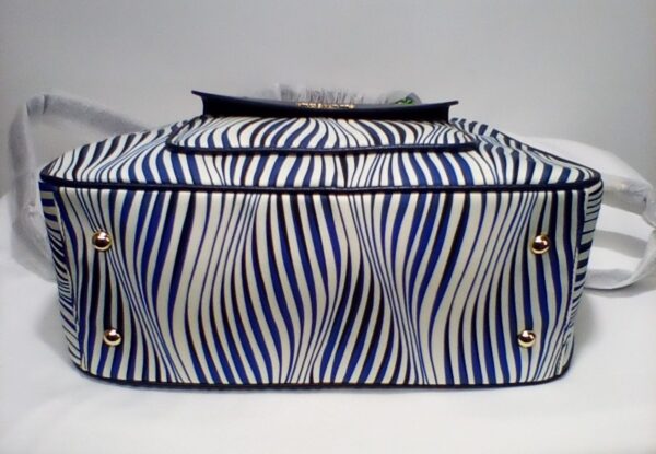 Vera Bradley Bowler Satchel Handbag Purse w/ White & Navy Wavy Stripes NWT - Image 6
