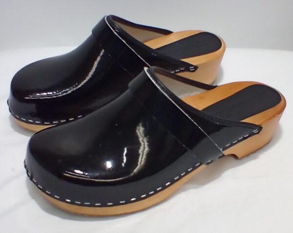 Bjork Swedish Comfort Women's Maja Wood Open Back Black Leather Clogs sz 41eu 10us - Image 2