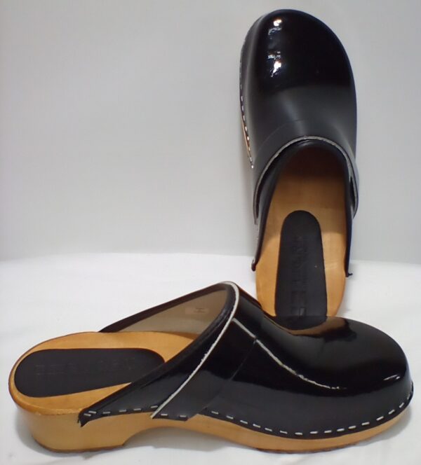 Bjork Swedish Comfort Women's Maja Wood Open Back Black Leather Clogs sz 41eu 10us - Image 4