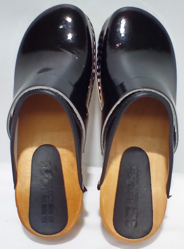 Bjork Swedish Comfort Women's Maja Wood Open Back Black Leather Clogs sz 41eu 10us - Image 5