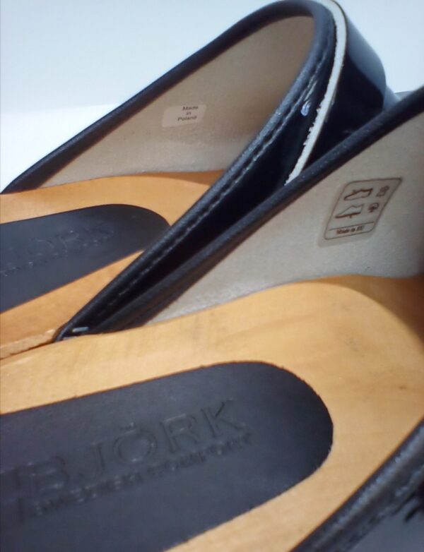 Bjork Swedish Comfort Women's Maja Wood Open Back Black Leather Clogs sz 41eu 10us - Image 7