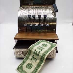 Vintage Benjamin Franklin Tin Litho Toy Cash Register By Vanguard Industries