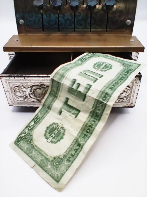 Vintage Benjamin Franklin Tin Litho Toy Cash Register By Vanguard Industries - Image 2