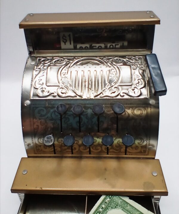 Vintage Benjamin Franklin Tin Litho Toy Cash Register By Vanguard Industries - Image 3