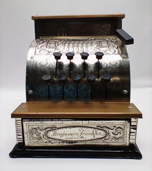 Vintage Benjamin Franklin Tin Litho Toy Cash Register By Vanguard Industries - Image 4