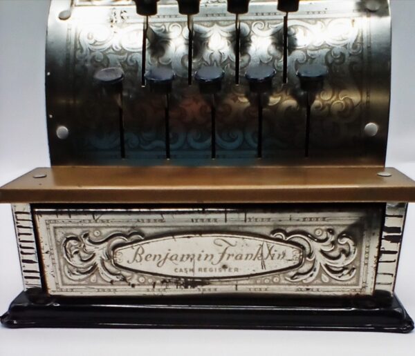 Vintage Benjamin Franklin Tin Litho Toy Cash Register By Vanguard Industries - Image 5