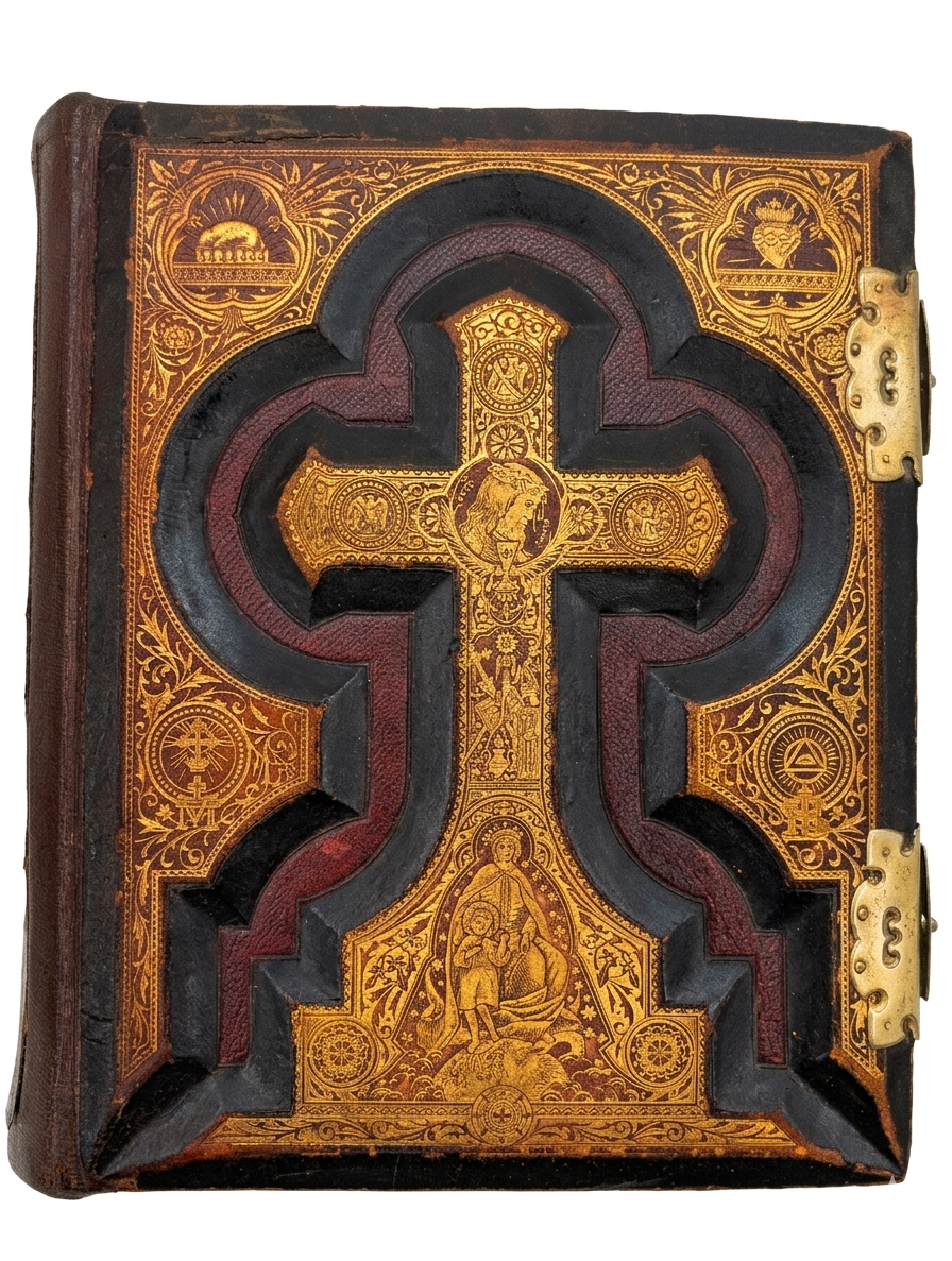 Antique 1892 Catholic Family Bible: Douay-Rheims, Haydock Illustrated, Sculpted Leather, Metal Clasps