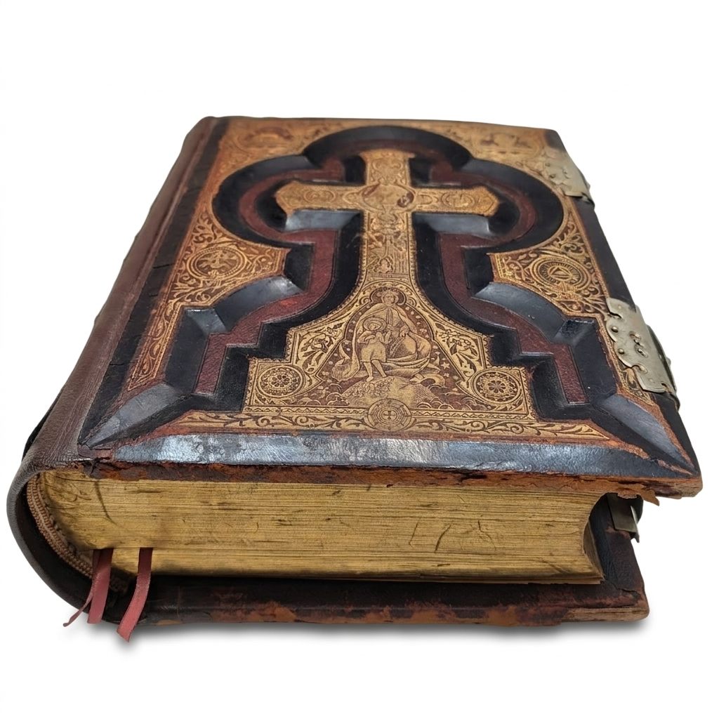 Antique 1892 Catholic Family Bible: Douay-Rheims, Haydock Illustrated, Sculpted Leather, Metal Clasps - Image 14