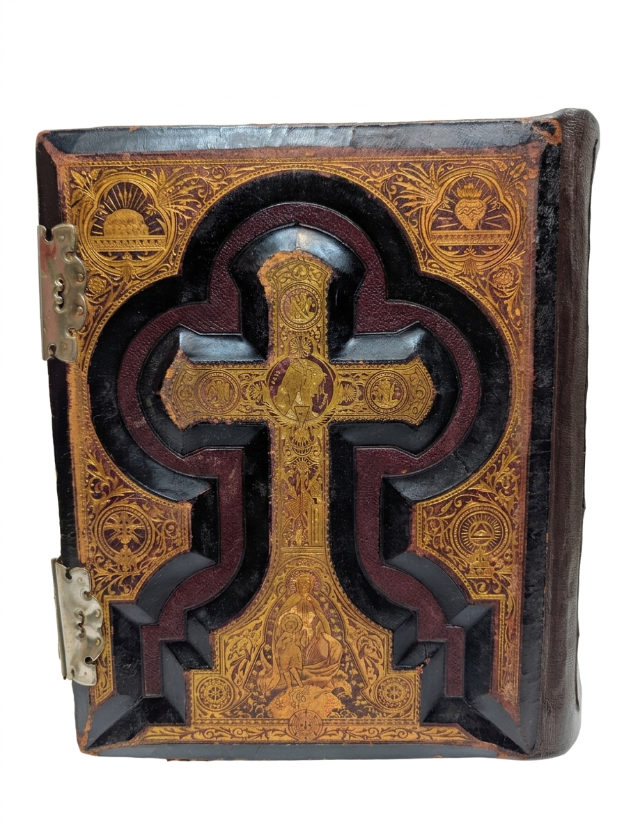Antique 1892 Catholic Family Bible: Douay-Rheims, Haydock Illustrated, Sculpted Leather, Metal Clasps - Image 20
